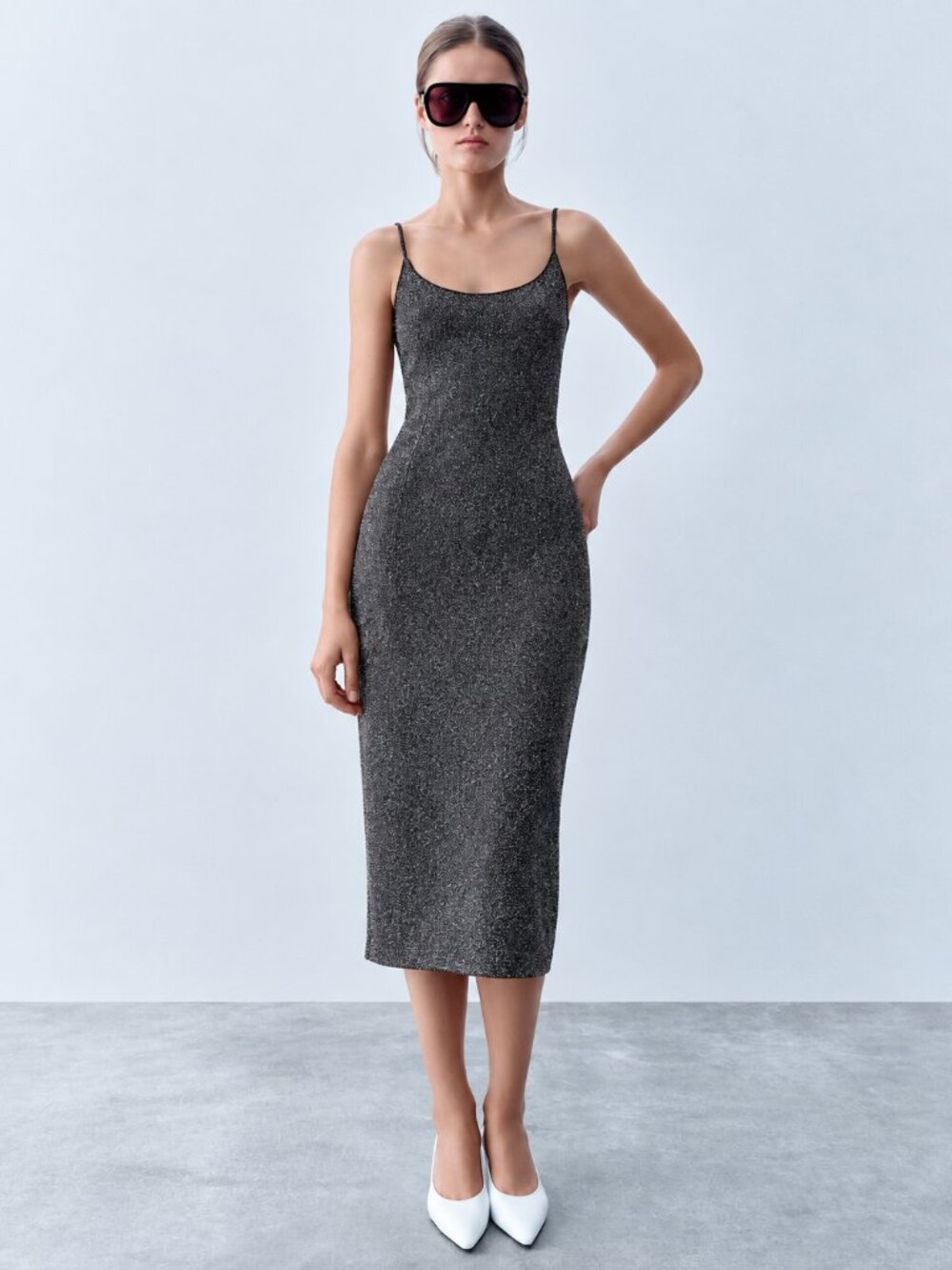 Rachel Zoe Lurex Knit Midi Grey Dress Grunge Academia Y2K Size S